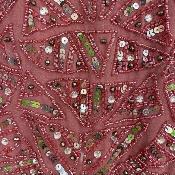 Mac Duggal NEW Rosewood Pink Geometric Sequined Pattern Sleeveless Midi Dress - Picture 4 of 10